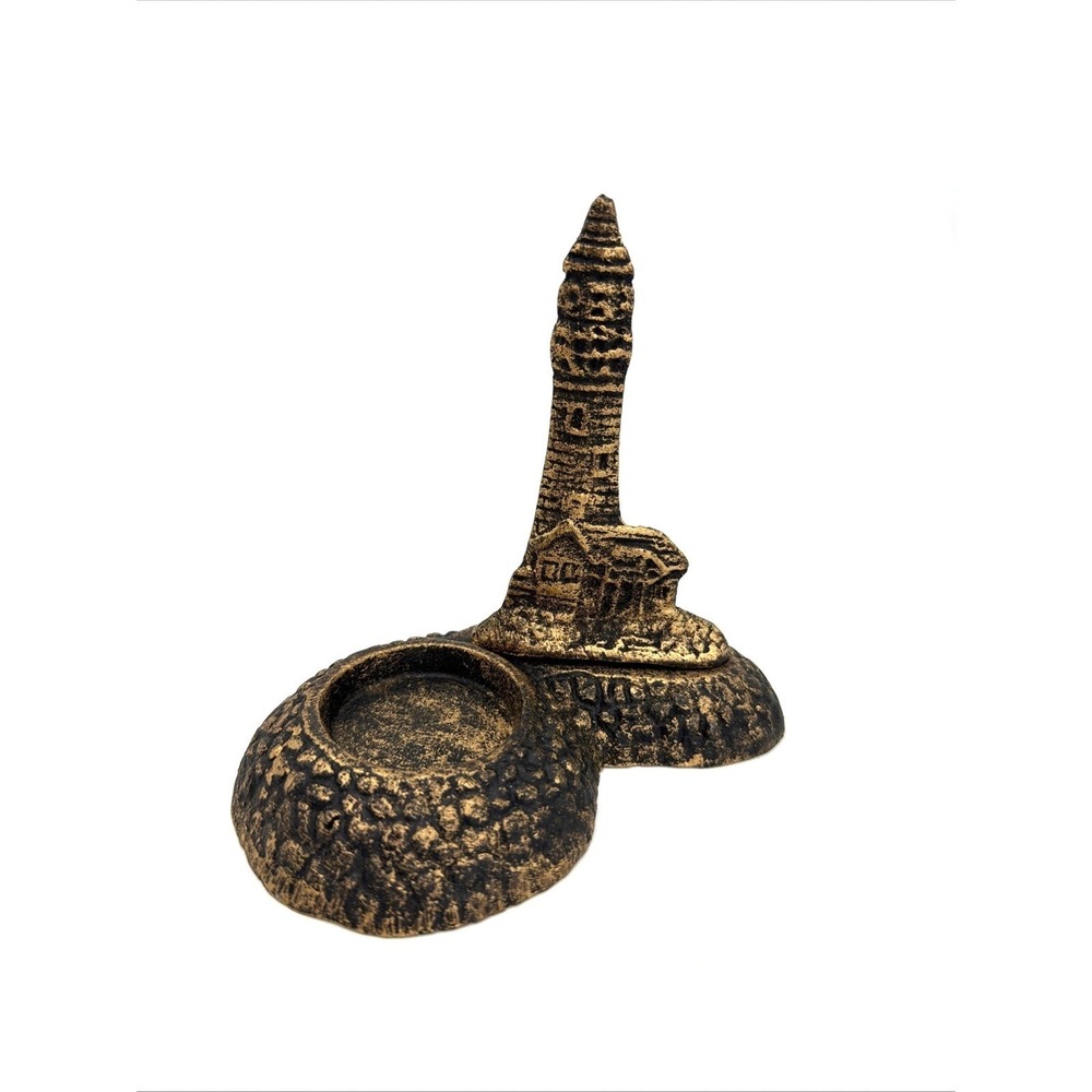 Vintage Cast Iron Lighthouse Tea Light Candle Holder Nautical Gold Black 5 Inch